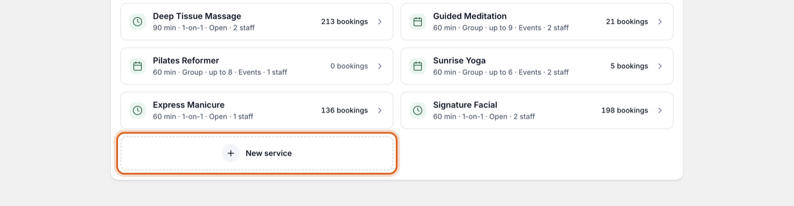 The Services page with the New service button highlighted