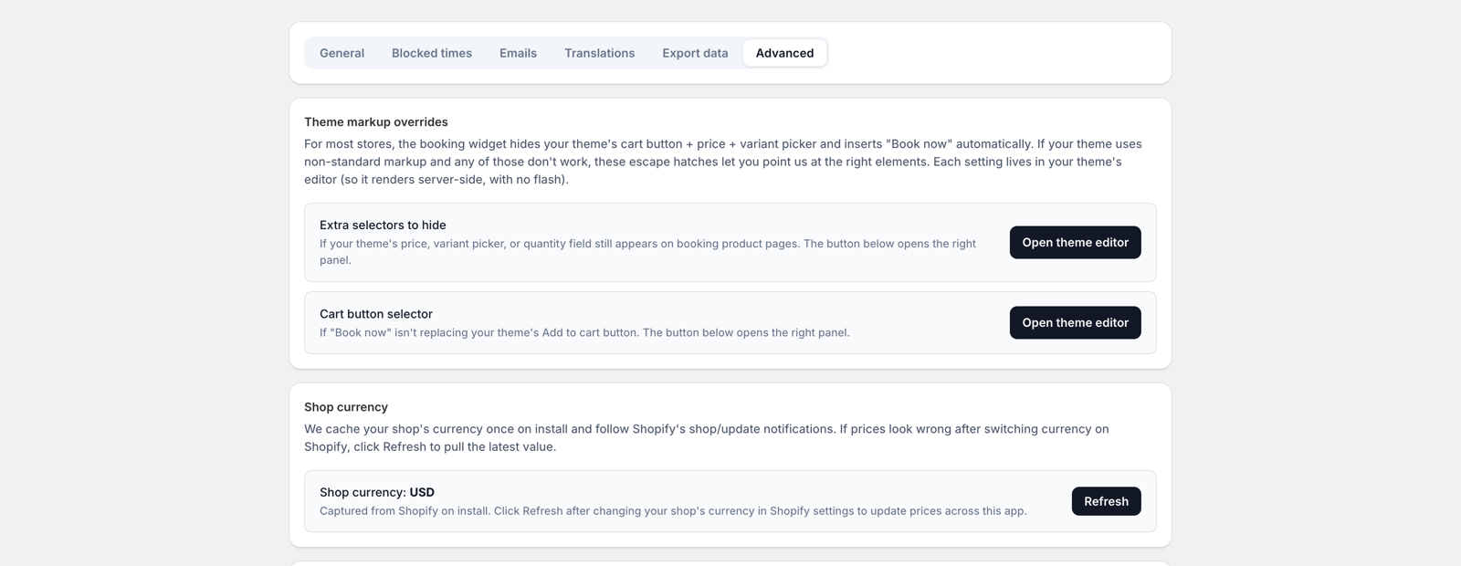 The Advanced settings tab with the expired-hold policy cards