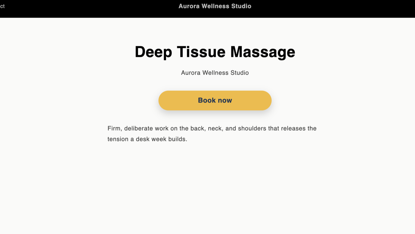 A storefront product page where the add-to-cart button has been replaced by a theme-styled Book now button