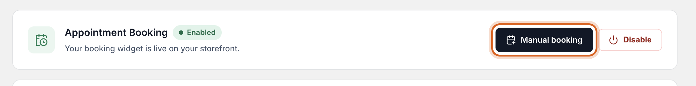 The dashboard status card with the Manual booking button highlighted